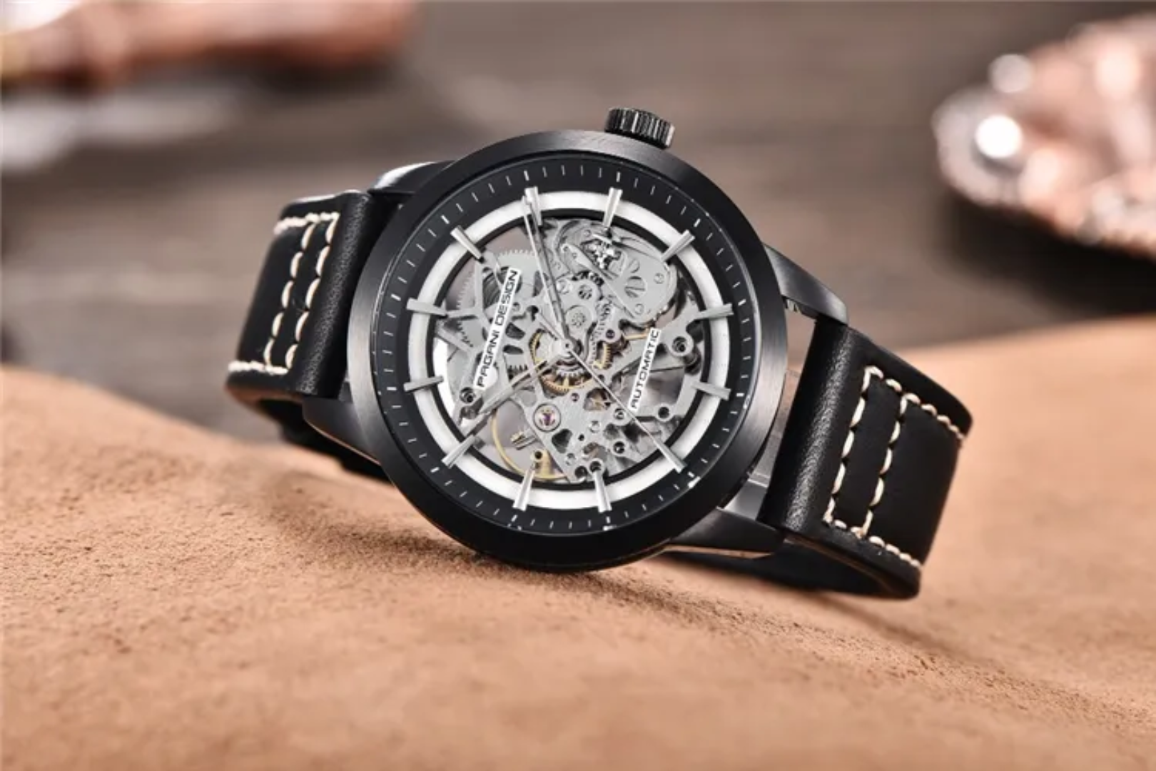 Pagani Design PD-1638 – Reloj Automático Skeleton para Hombre | Cristal de Zafiro y Correa de Cuero