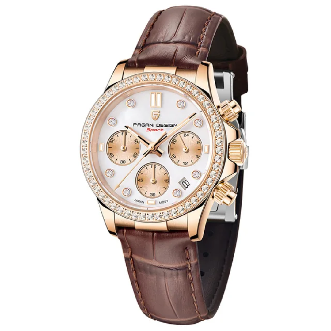 Pagani Design PD-1730 – Reloj de Cuarzo para Mujer | Cristal de Zafiro, Correa de Cuero y 10 Bar