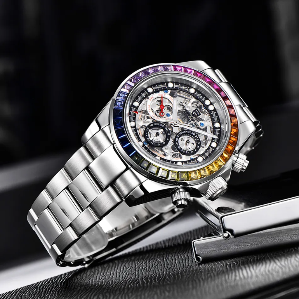 Pagani Design PD-1653 – Reloj Automático para Hombre | Bisel de Cerámica Arcoíris y Cristal de Zafiro