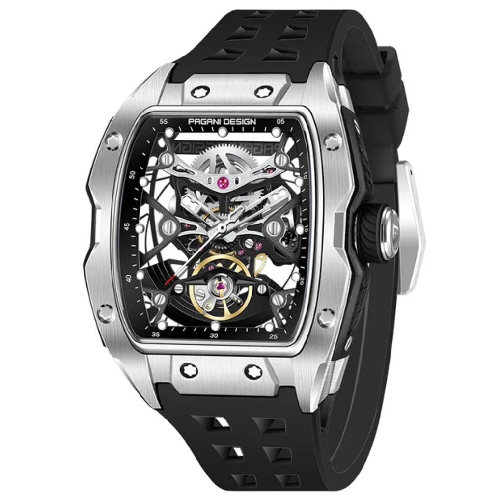 Reloj Pagani Design PD-YS018 automático skeleton hombre cristal de zafiro caja tonneau correa caucho edición limitada 
