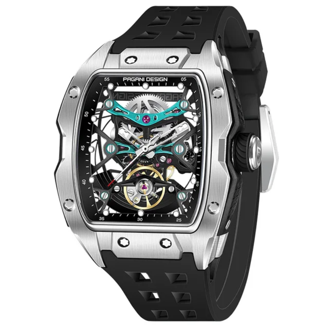 Reloj Pagani Design PD-YS018 automático skeleton hombre cristal de zafiro caja tonneau correa caucho edición limitada 