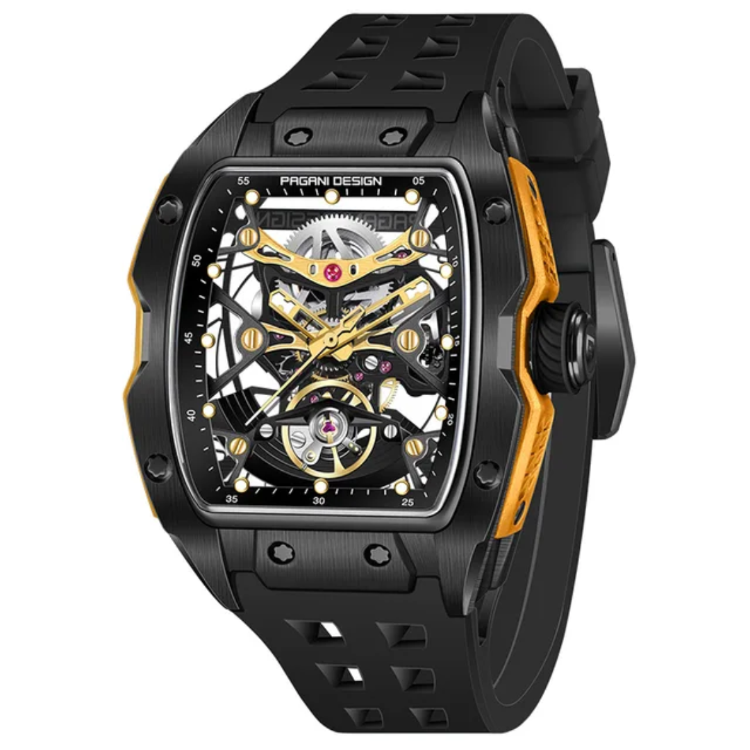 Reloj Pagani Design PD-YS018 automático skeleton hombre cristal de zafiro caja tonneau correa caucho edición limitada 