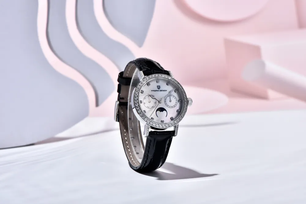 Pagani Design PD-1789 – Reloj de Cuarzo para Mujer | Fase Lunar, Cristal de Zafiro y Correa de Cuero