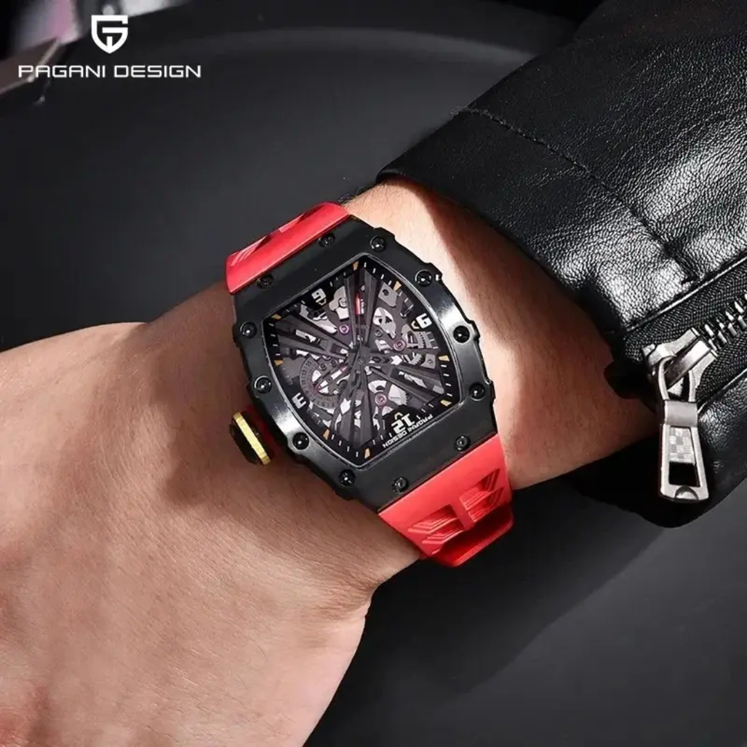 Pagani Design PD-1738 – Reloj de Cuarzo para Hombre | Caja Tonneau, Cristal Zafiro y Correa de Caucho