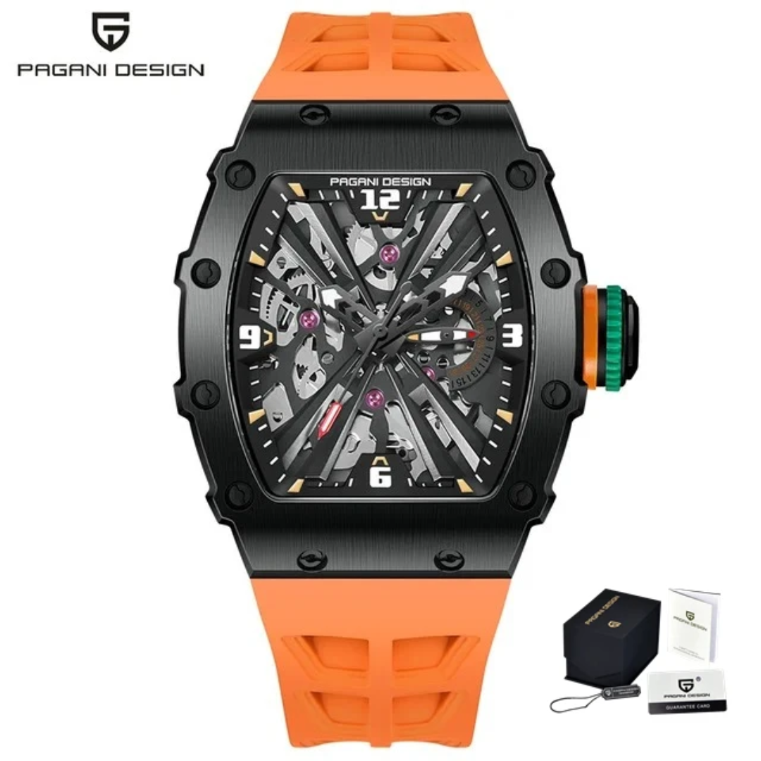 Pagani Design PD-1738 – Reloj de Cuarzo para Hombre | Caja Tonneau, Cristal Zafiro y Correa de Caucho