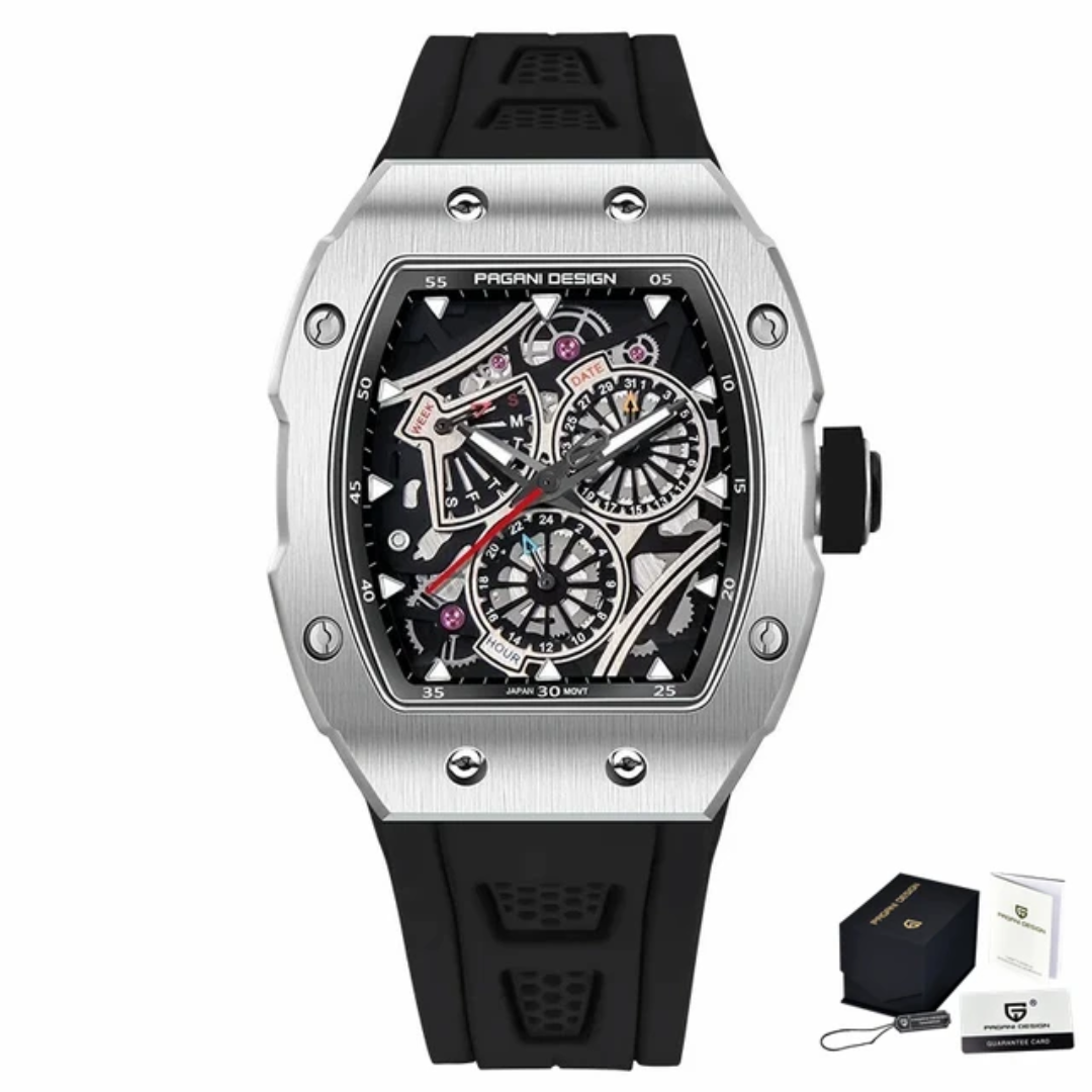 Pagani Design PD-YS012 reloj cronógrafo hombre negro - caja tonneau cristal zafiro