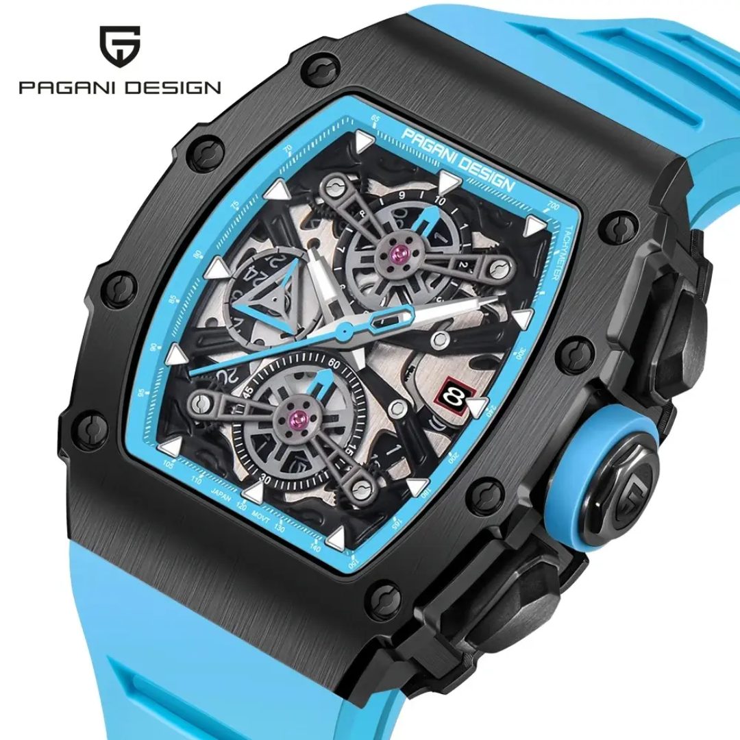 Pagani Design PD-YS011 reloj cronógrafo cuarzo hombre - detalle caja tonneau acero inoxidable