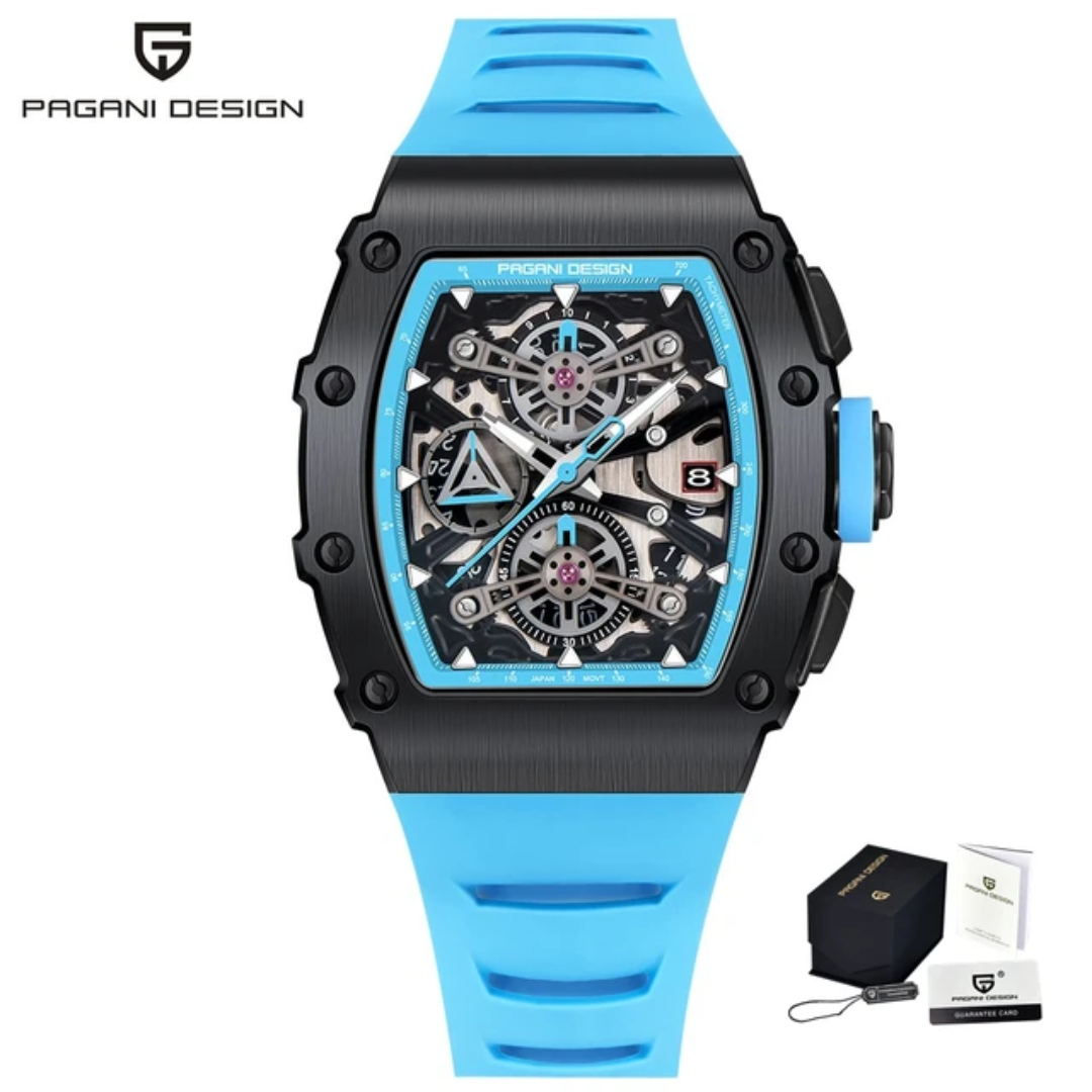 Pagani Design PD-YS011 reloj cronógrafo hombre azul - caja tonneau cristal zafiro 10 bar