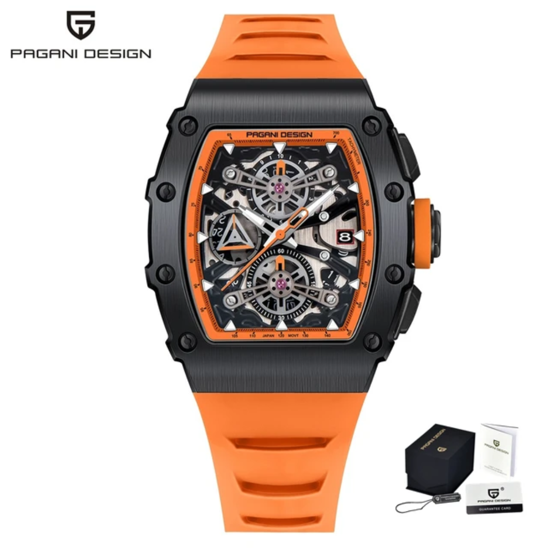 Pagani Design PD-YS011 reloj cronógrafo hombre naranja - caja tonneau cristal zafiro 10 bar