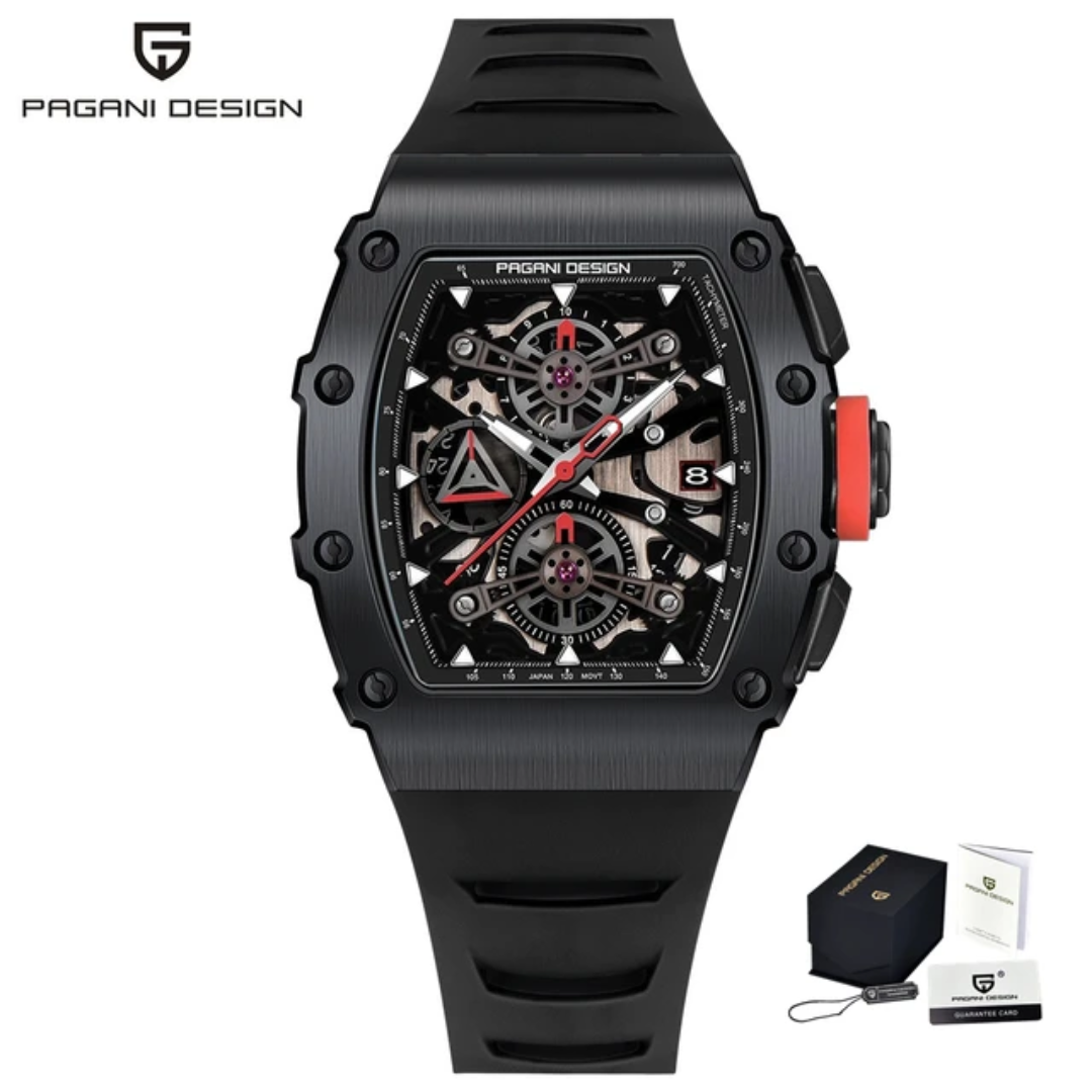 Pagani Design PD-YS011 reloj cronógrafo hombre negro - caja tonneau cristal zafiro 10 bar