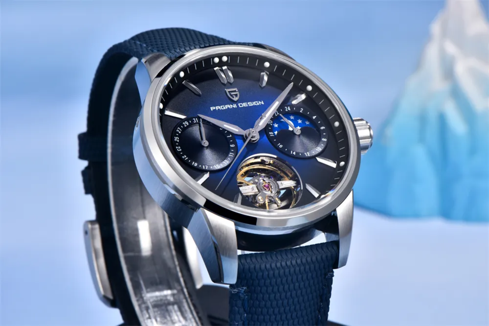 Pagani Design PD-YS021 | Automático Tourbillon | Fase Lunar | Cristal Zafiro | 10 Bar